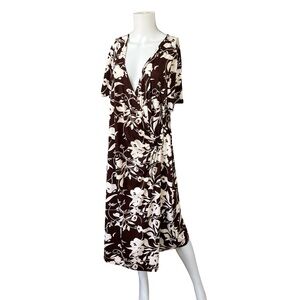 NEW Lane Bryant Wrap Style Dress Brown White Floral Print Womens Size 18/20
